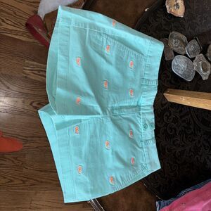 Vineyard Vines Light Blue/Green Orange Whale Allover Logo Shorts Sz 2 Women’s